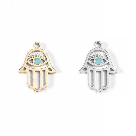 Hamsa Hand Evil Eye en acier inoxydable en or 18 carats