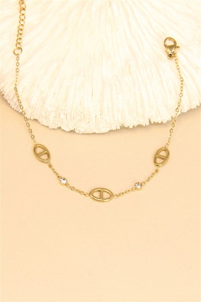 Bracelet Acier Inoxydable en forme de Y Ovale & Strass