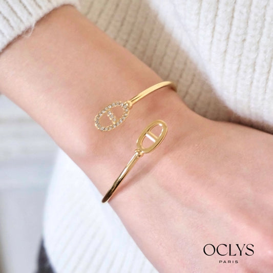 Bracelet jonc souple fin acier inoxydable strass