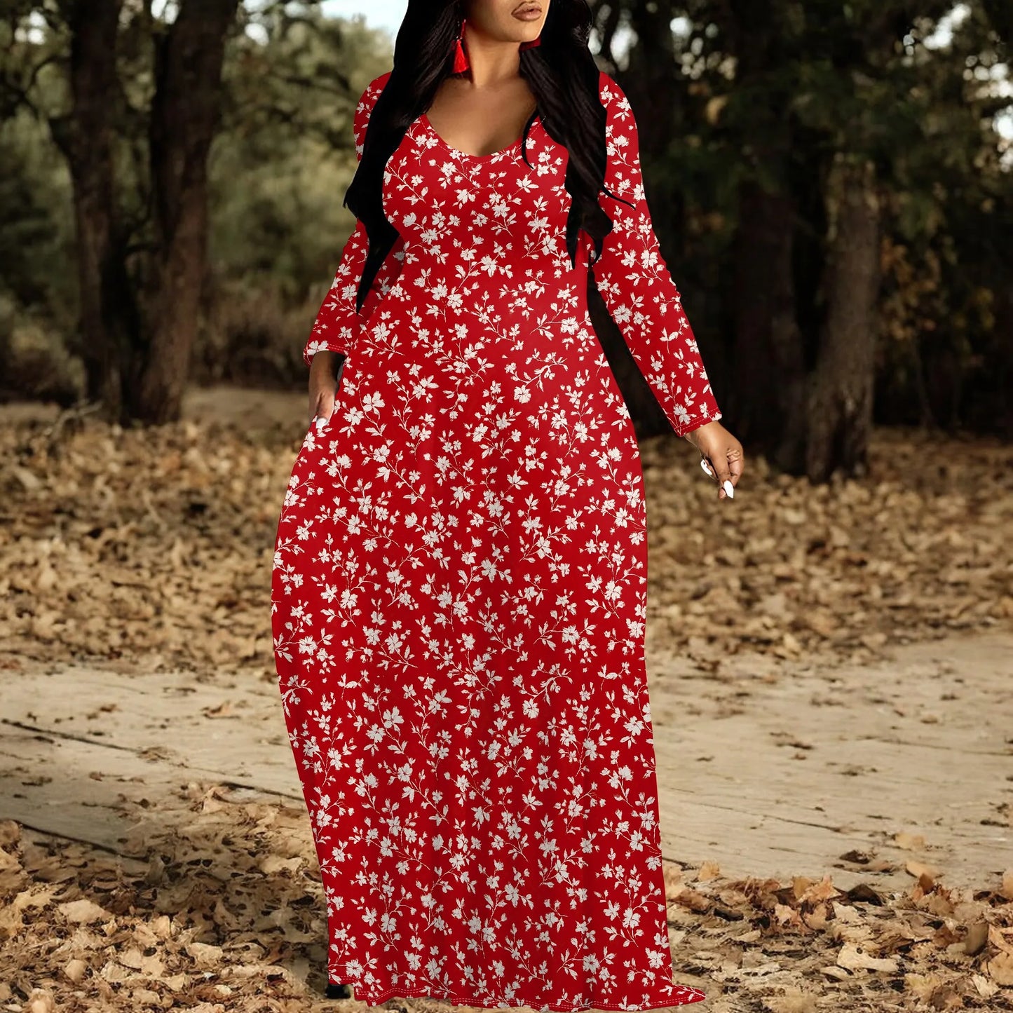 Robes longues manches imprimée florales