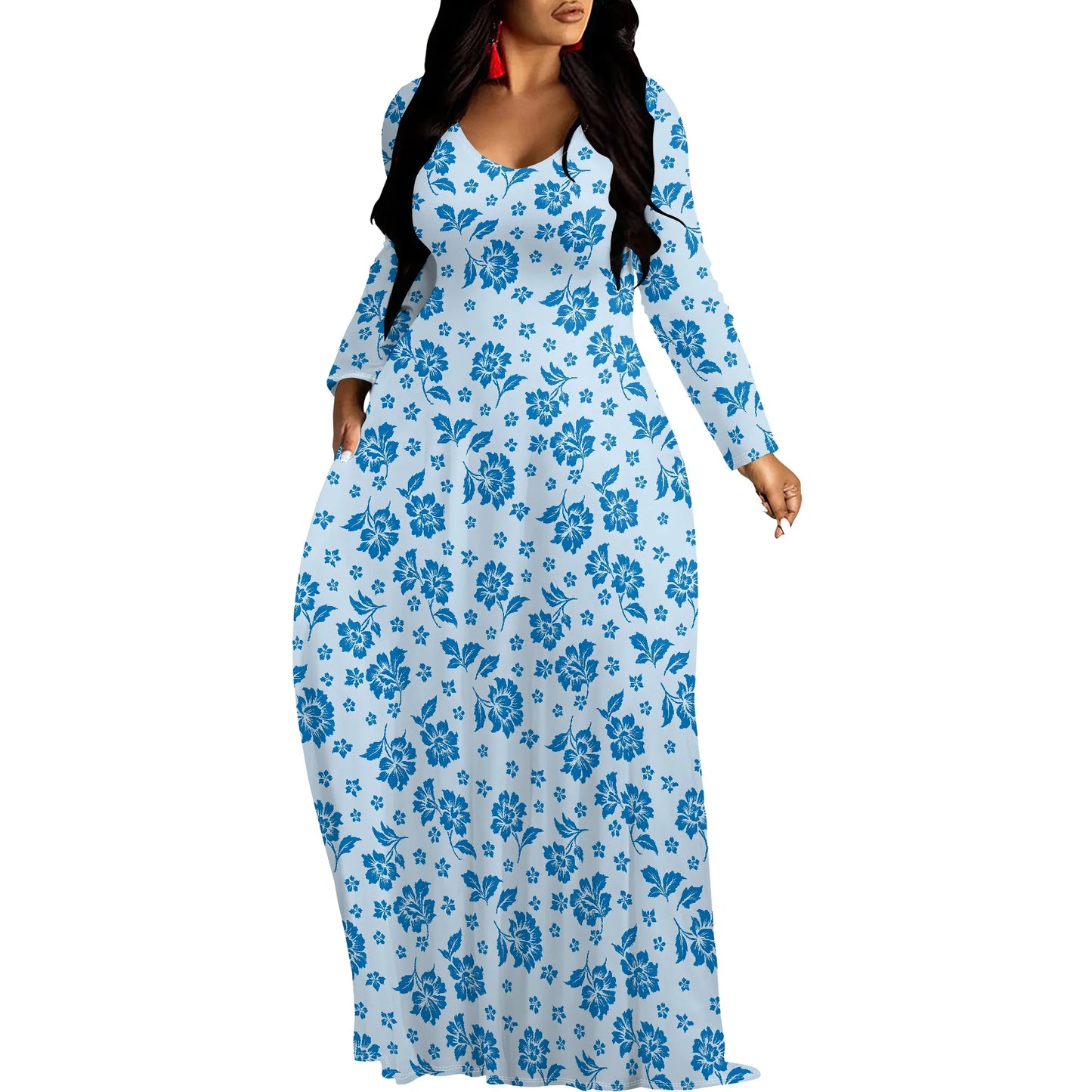 Robes longues manches imprimée florales