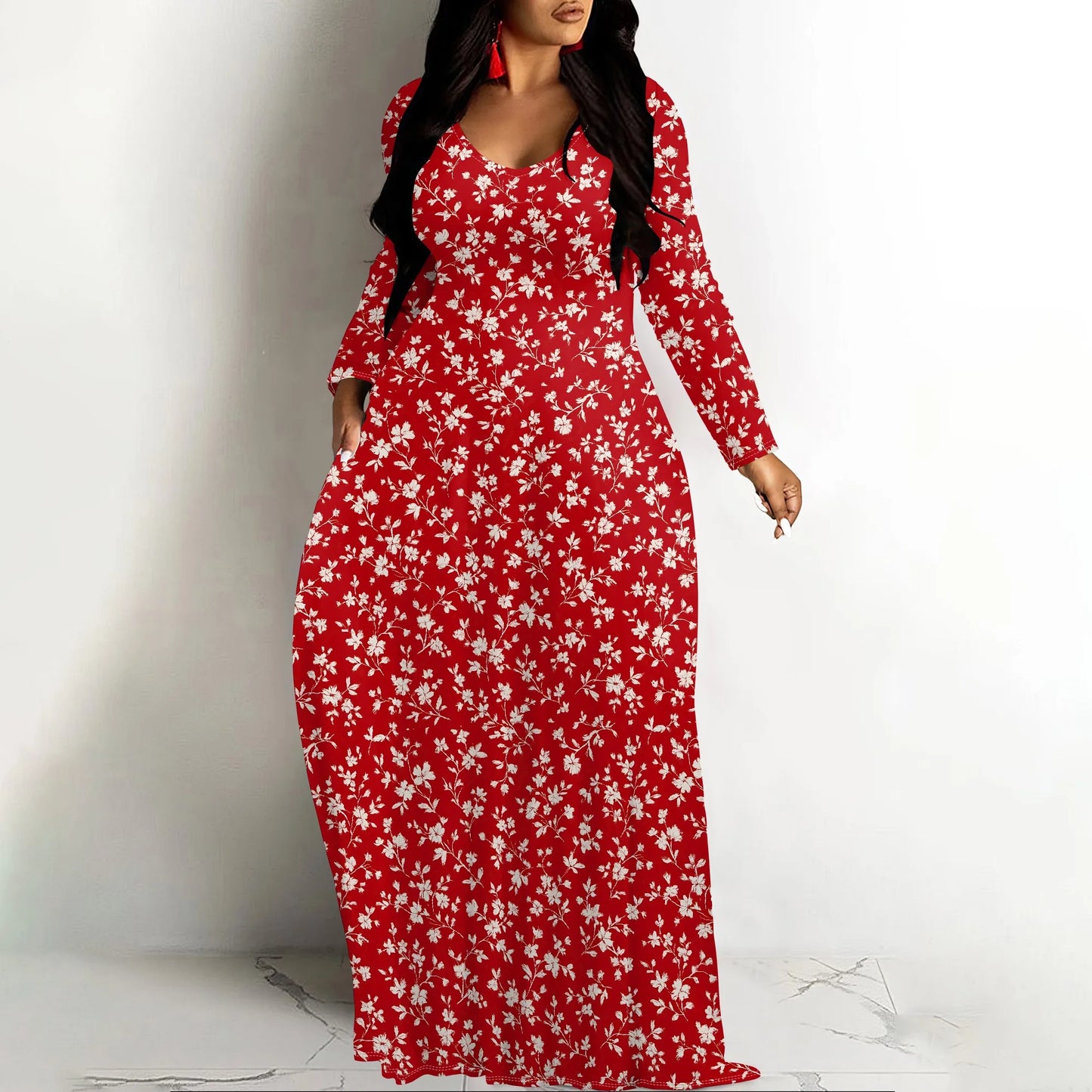 Robes longues manches imprimée florales