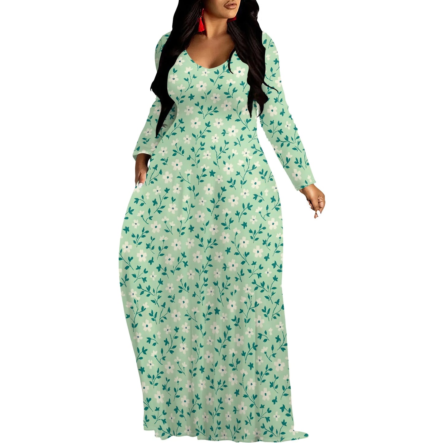 Robes longues manches imprimée florales