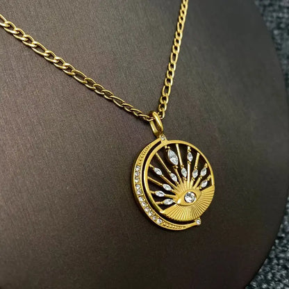 Collier Charme Soleil Lune Brillance Creux en Or 18K