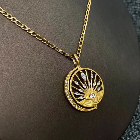 Collier Charme Soleil Lune Brillance Creux en Or 18K