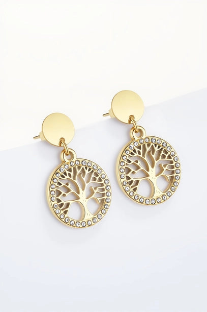 Boucles d'oreille en acier inoxydable arbre de vie