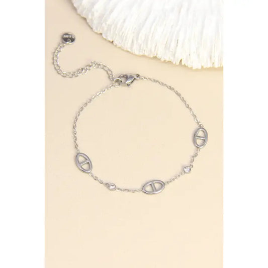 Bracelet Fin En Acier Inoxydable Maille Marine Strass