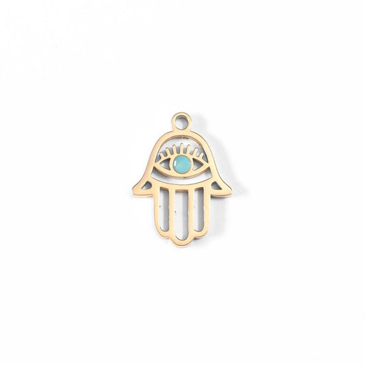 Hamsa Hand Evil Eye en acier inoxydable en or 18 carats