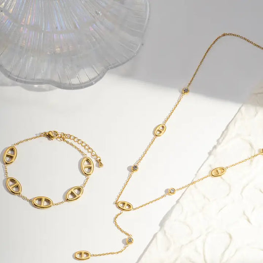 Collier Acier Inoxydable en forme de Y Ovale & Strass