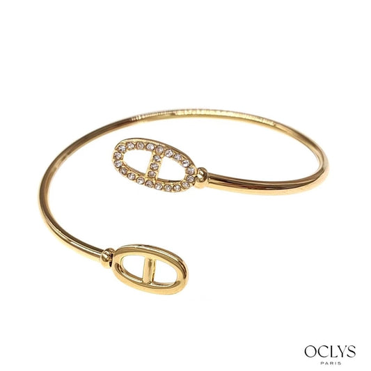 Bracelet jonc souple fin acier inoxydable strass