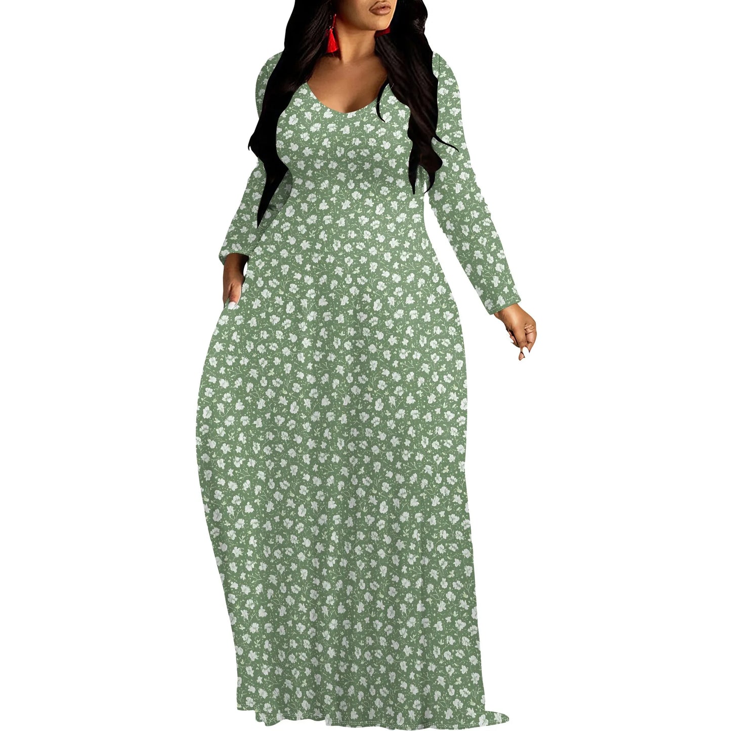 Robes longues manches imprimée florales