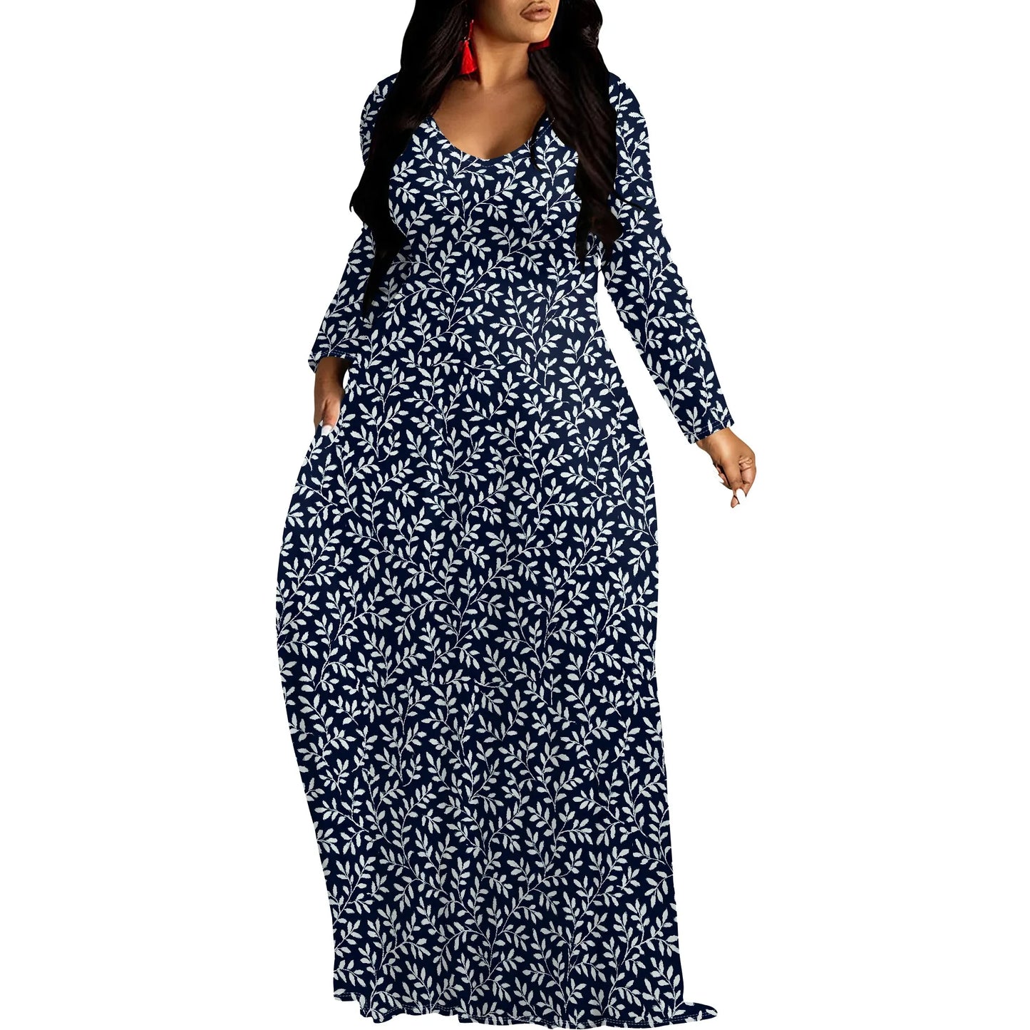 Robes longues manches imprimée florales