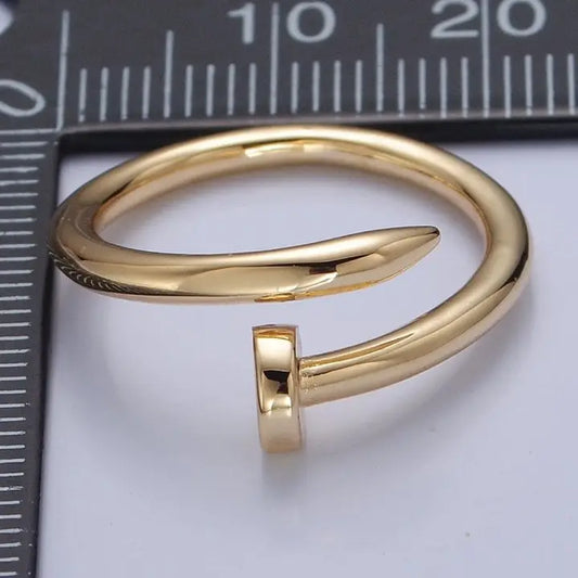 Bague Clou Minimaliste Ajustable Plaquée Or 24K