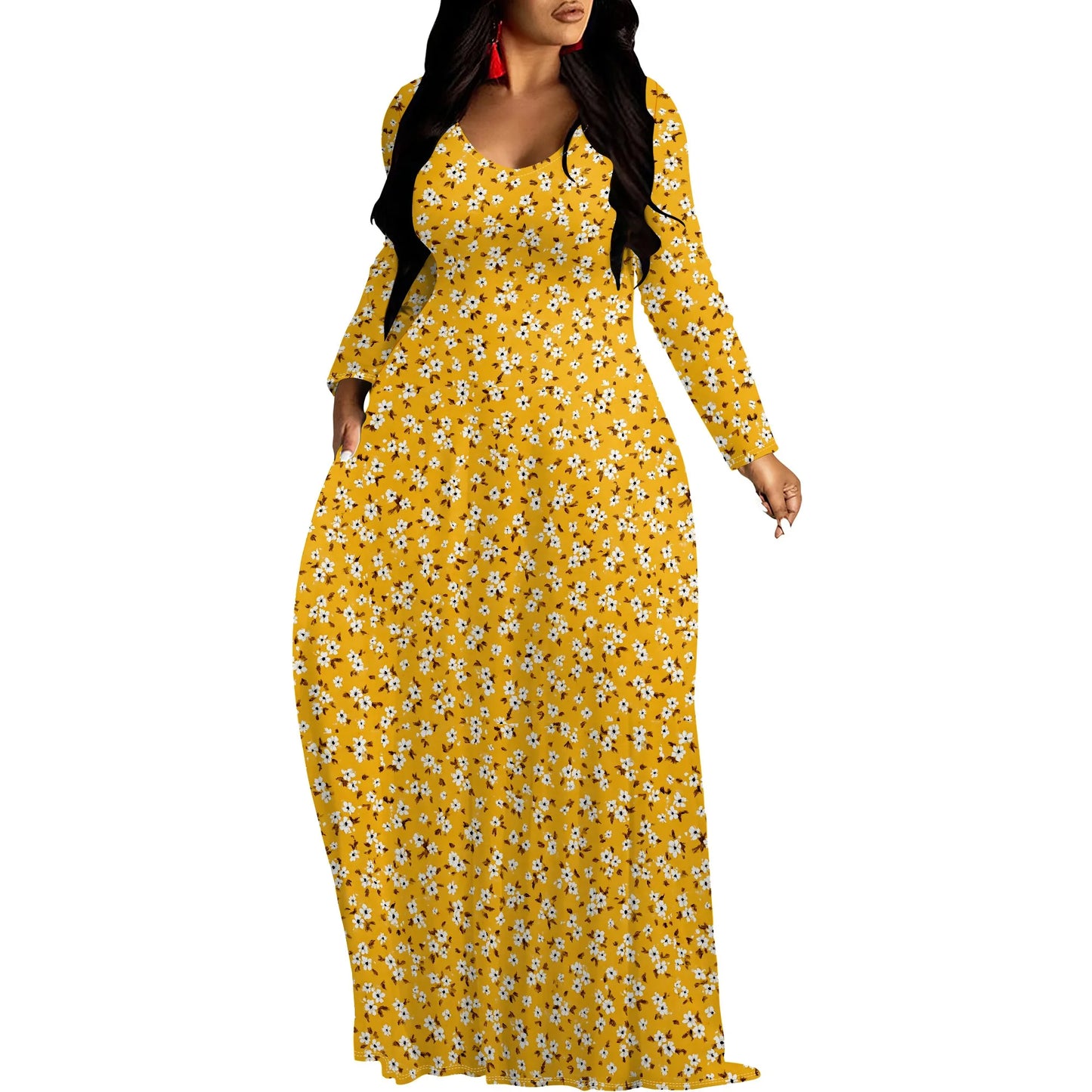 Robes longues manches imprimée florales