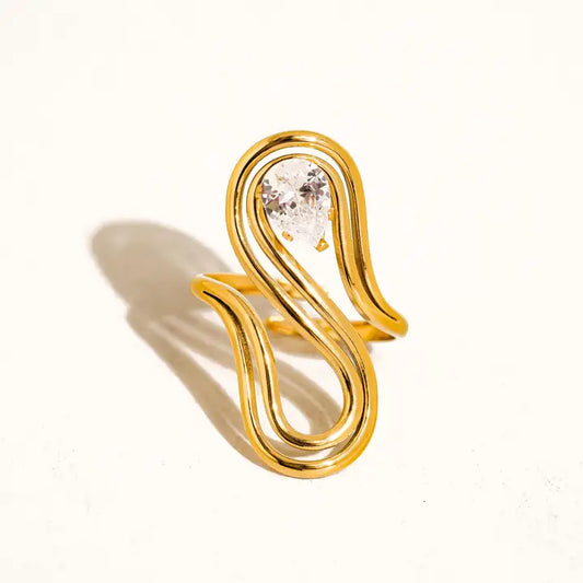 Bague Ovale Abstraite en Or 18K Monarque avec Zircon Cubique