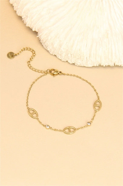 Bracelet Acier Inoxydable en forme de Y Ovale & Strass