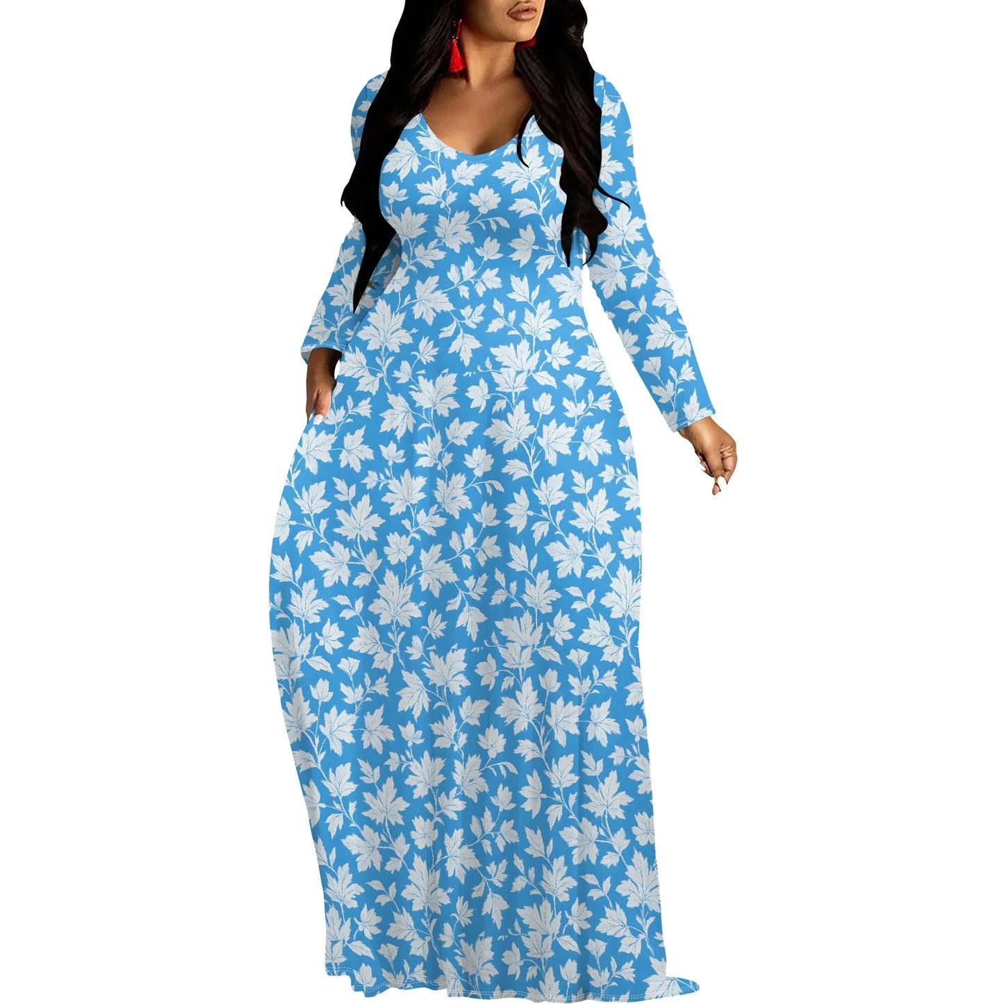 Robes longues manches imprimée florales