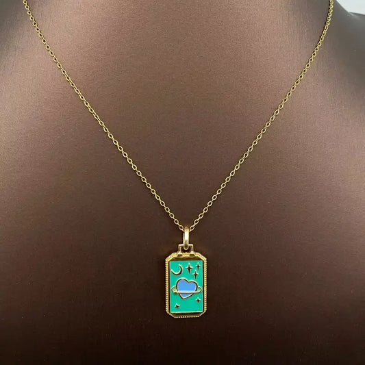 Collier Pendentif Tarot Émaillé Plaqué