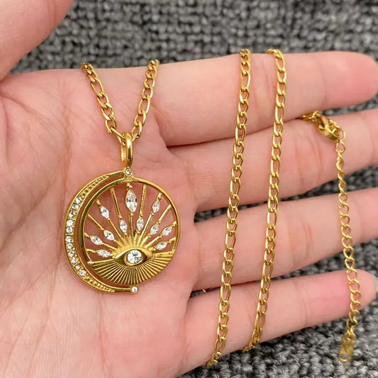 Collier Charme Soleil Lune Brillance Creux en Or 18K