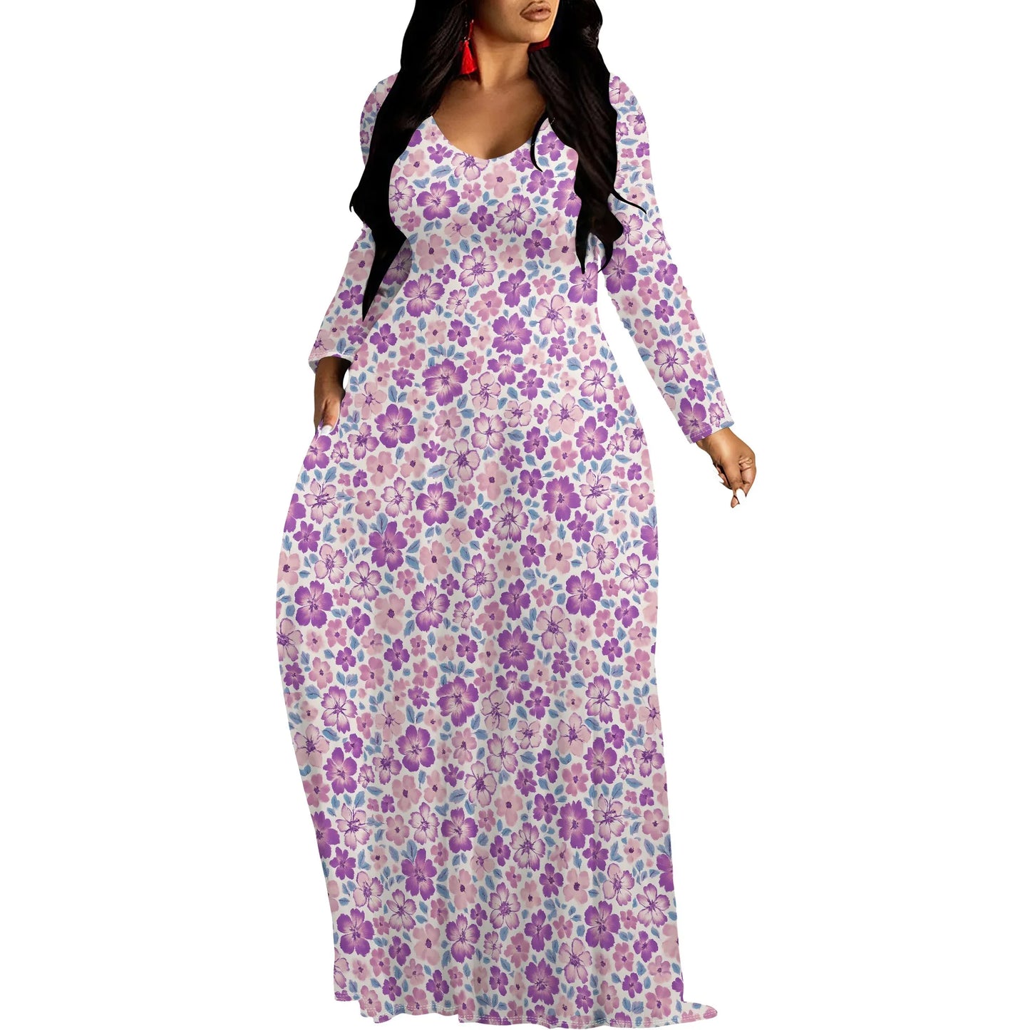 Robes longues manches imprimée florales