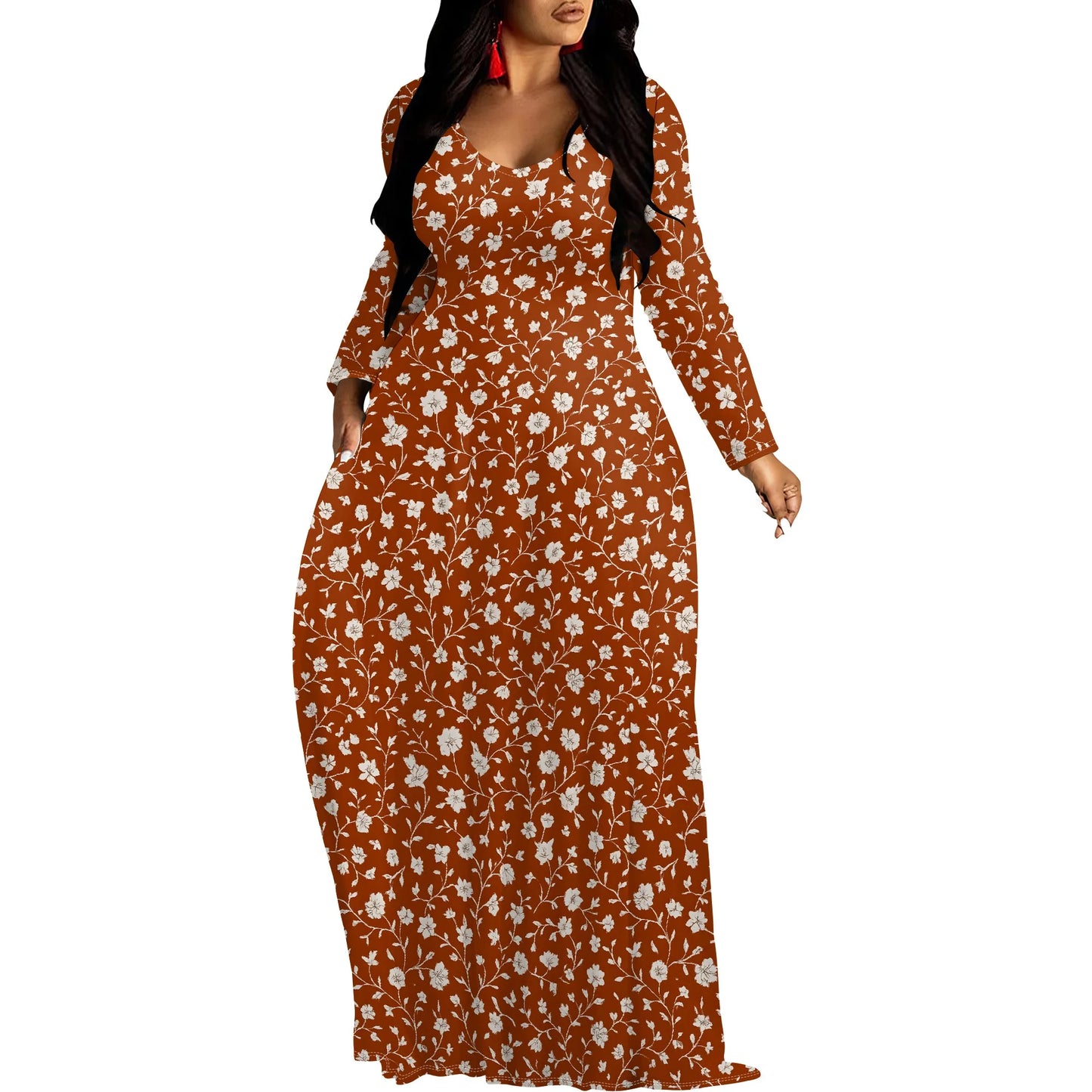 Robes longues manches imprimée florales