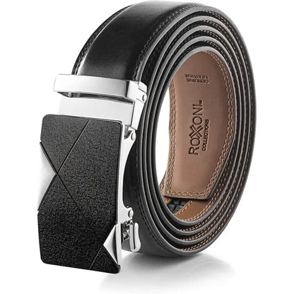 Ceinture à cliquet en cuir véritable pour homme avec boucle automatique
