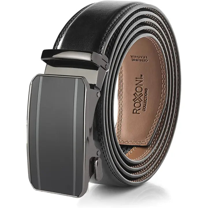 Ceinture à cliquet en cuir véritable pour homme avec boucle automatique