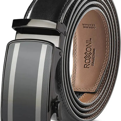Ceinture à cliquet en cuir véritable pour homme avec boucle automatique