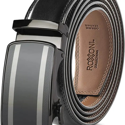 Ceinture à cliquet en cuir véritable pour homme avec boucle automatique