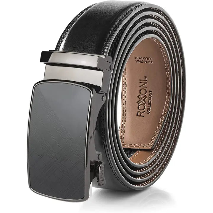 Ceinture à cliquet en cuir véritable pour homme avec boucle automatique
