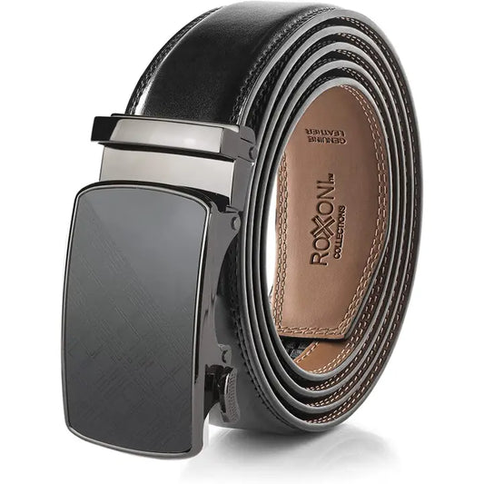 Ceinture à cliquet en cuir véritable pour homme avec boucle automatique