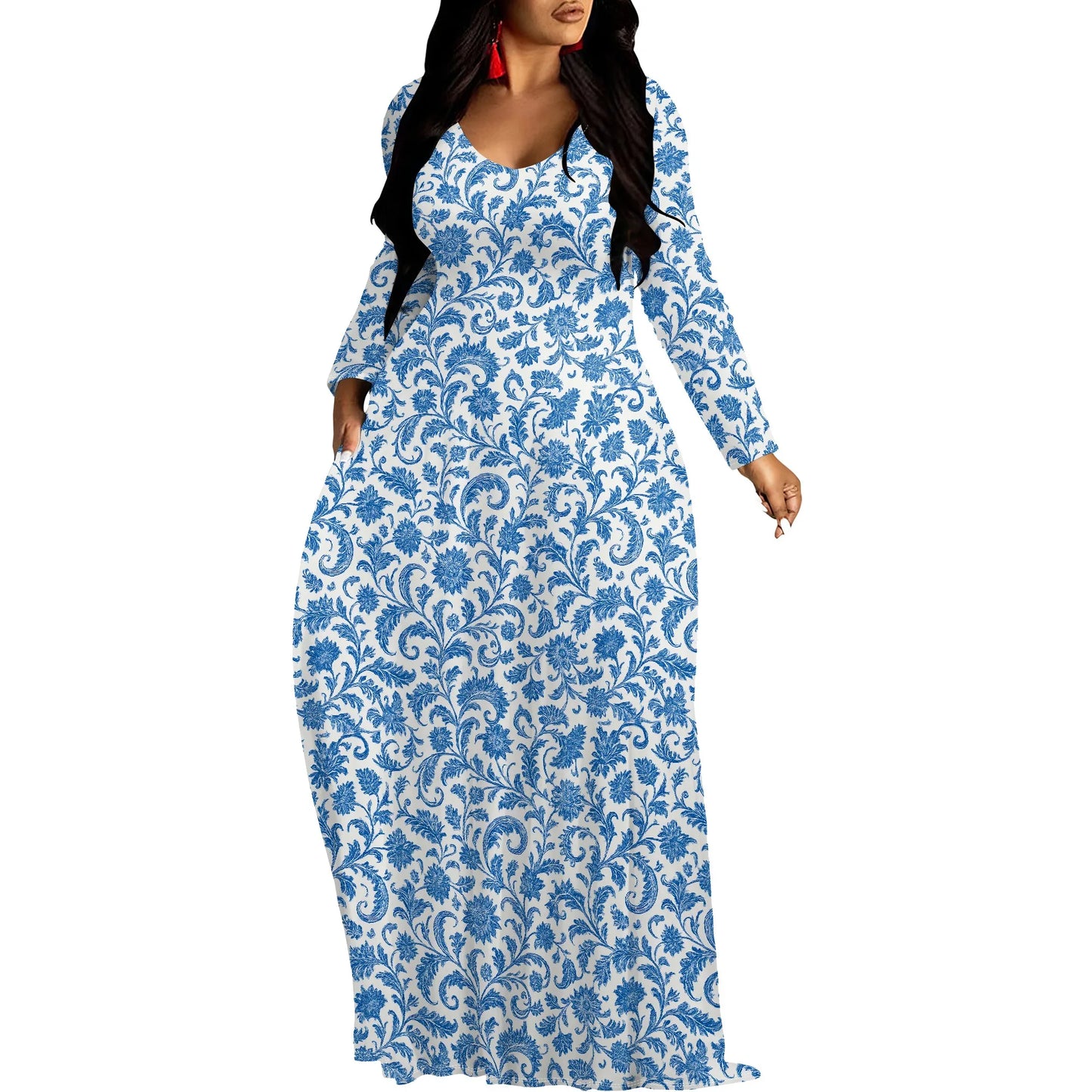 Robes longues manches imprimée florales